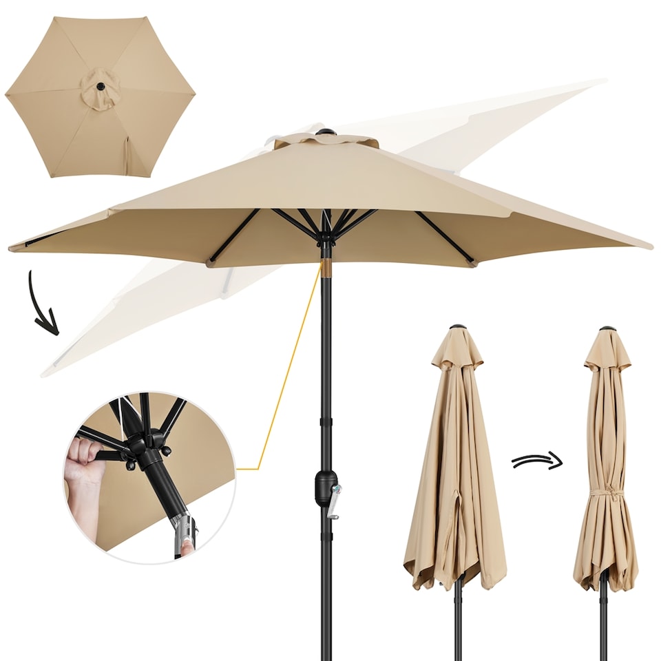 image 1 of Yaheetech 269 cm Patio Umbrella with Push Button Tilt and Crank-Tan