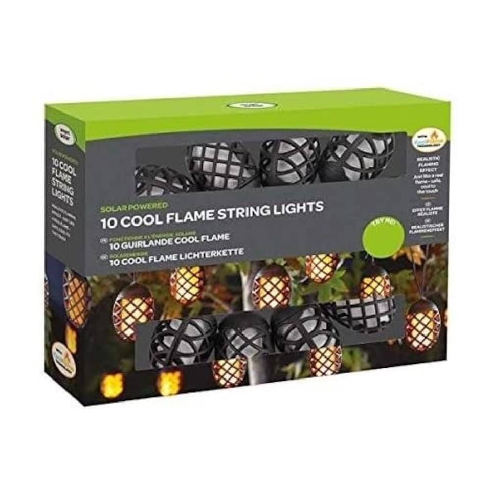 image 1 of Solar Powered 10 Cool Flame String Lights Black