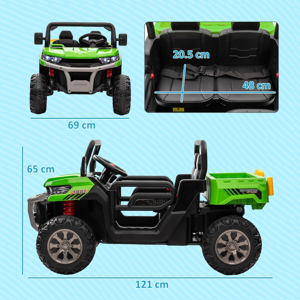 image 1 of HOMCOM Kids Ride on Car, Electric Car for Kids with Electric Bucket, 12V 2 Seater UTV with Shovel, Parental Remote, 4 Spring Suspension Wheels, Working Horn, Music - Green