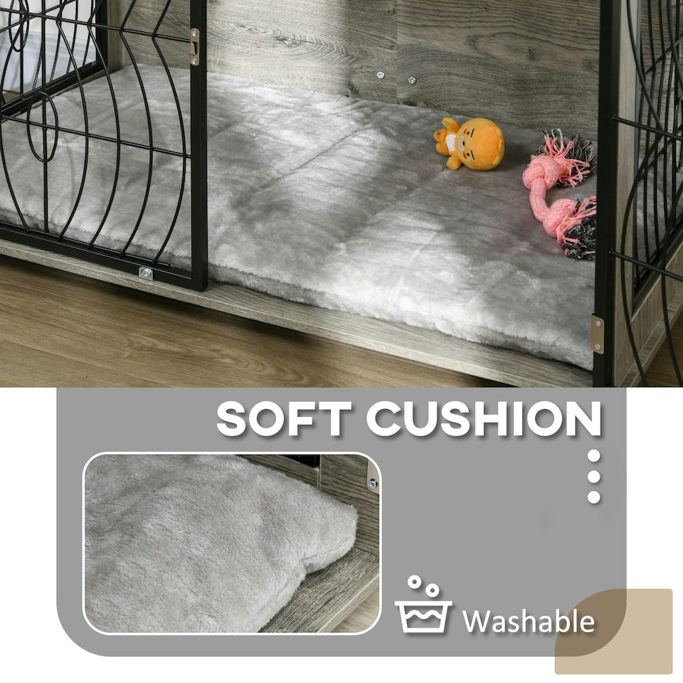 image 1 of PawHut Dog Crate Furniture End Table w/ Cushion for Large Dogs