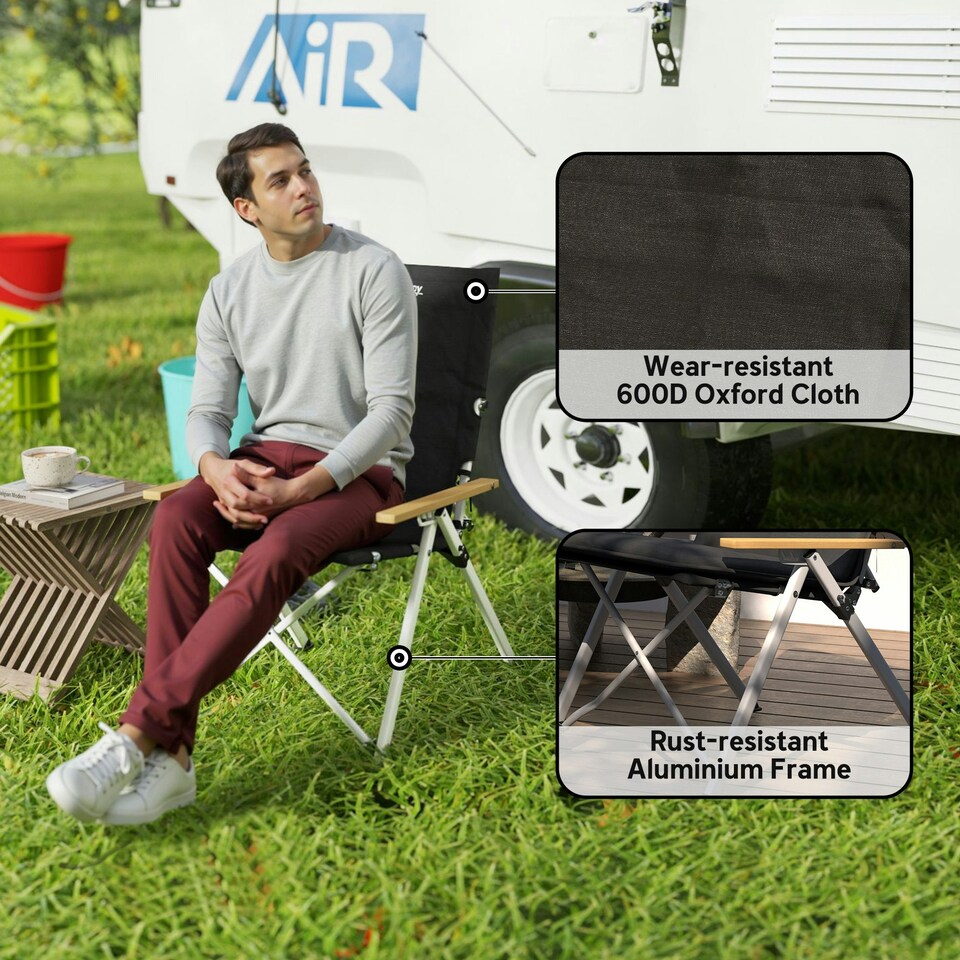 image 1 of Outsunny Padded Camp Chair Outdoor High Back Folding Recliner with Bag Black 