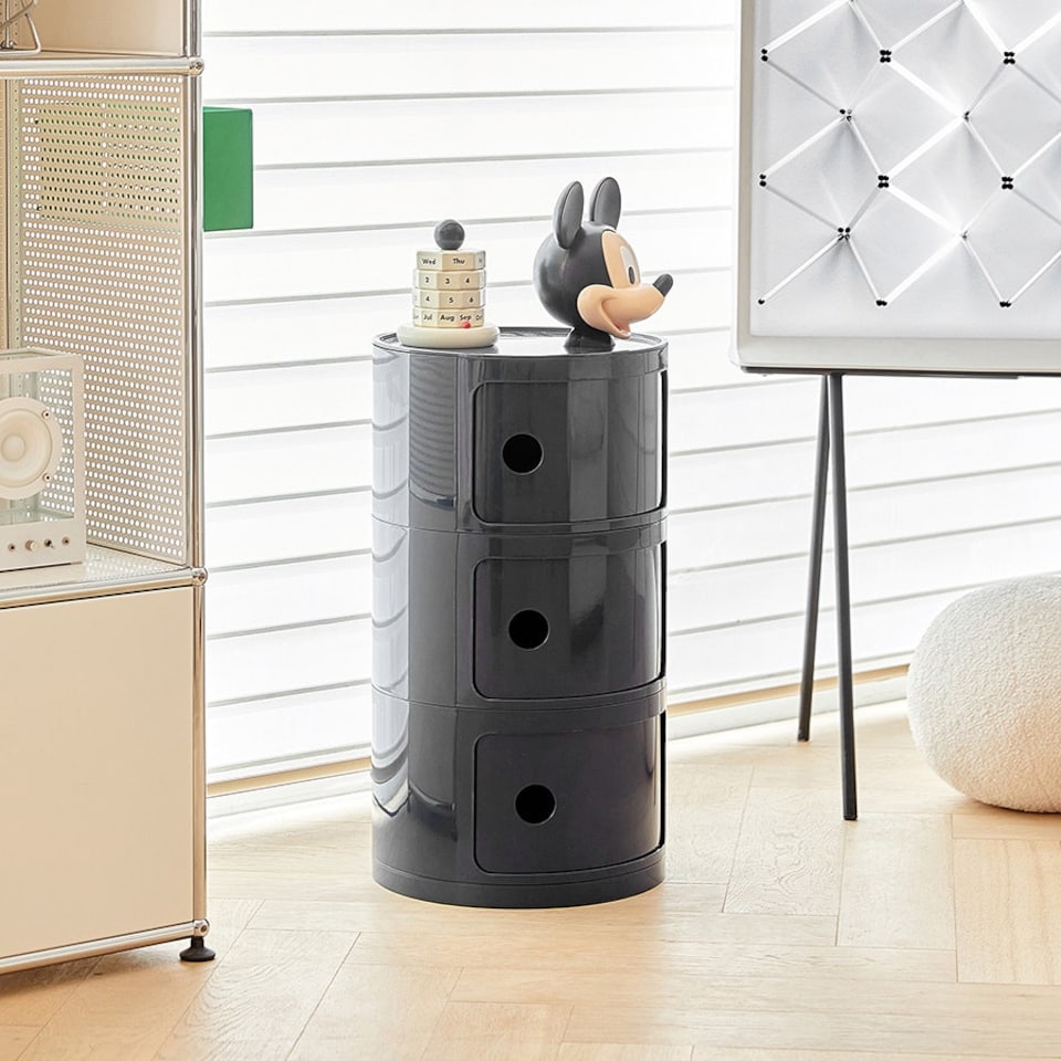 image 1 of Living and Home Cylindrical 3-Tiered Plastic Storage Drawer Unit, Black