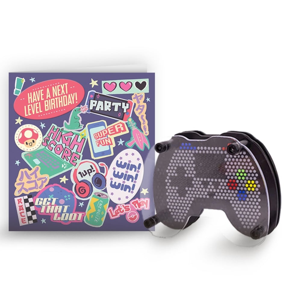 Gaming Birthday Card And Video Game Controller Pin Art Fidget Toy - Card And Gift Bundle