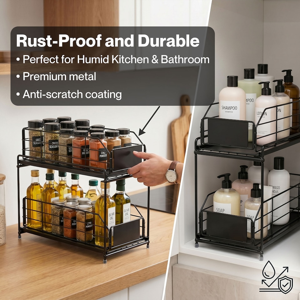 image 1 of TOQUE 2 Tier Pull Out Basket Under Sink Kitchen Cabinet Storage Organiser Drawer