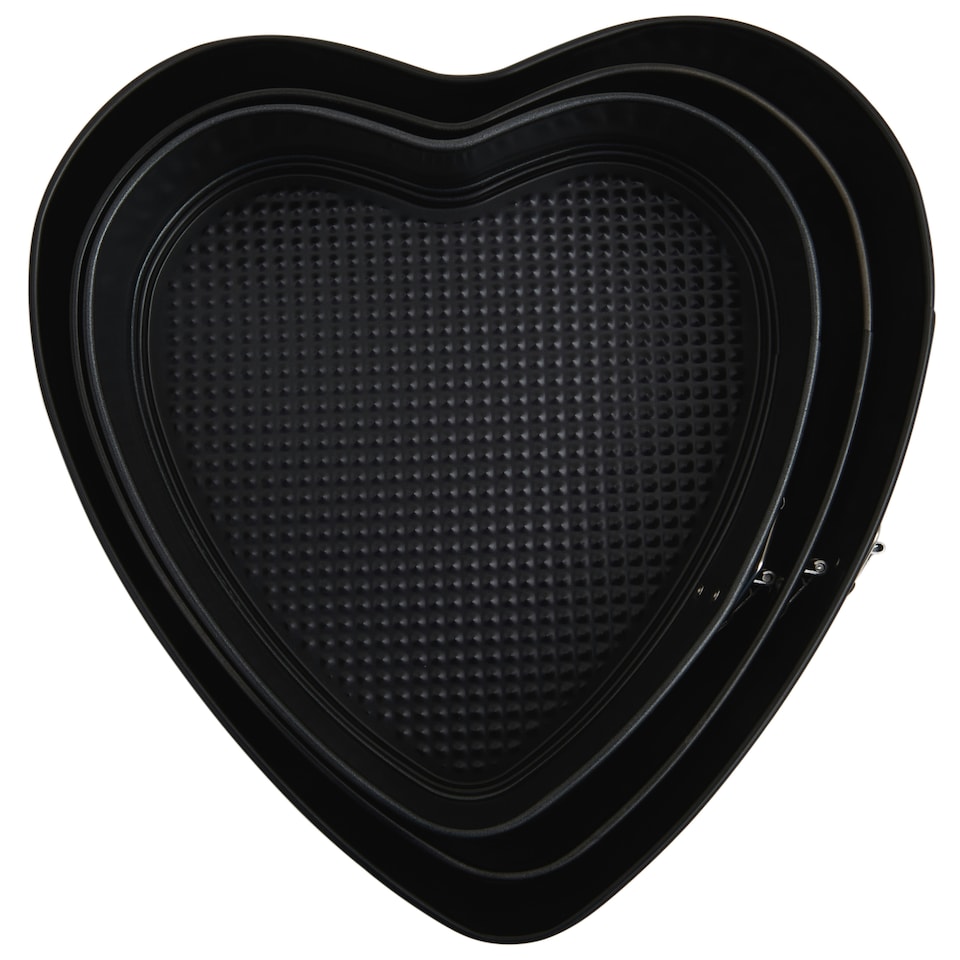 image 1 of Interiors by Premier Heart Shaped Cake Tin Set Of 3, Non-Stick Springform Tins For Baking Romantic Cakes, Durable Carbon Steel Black