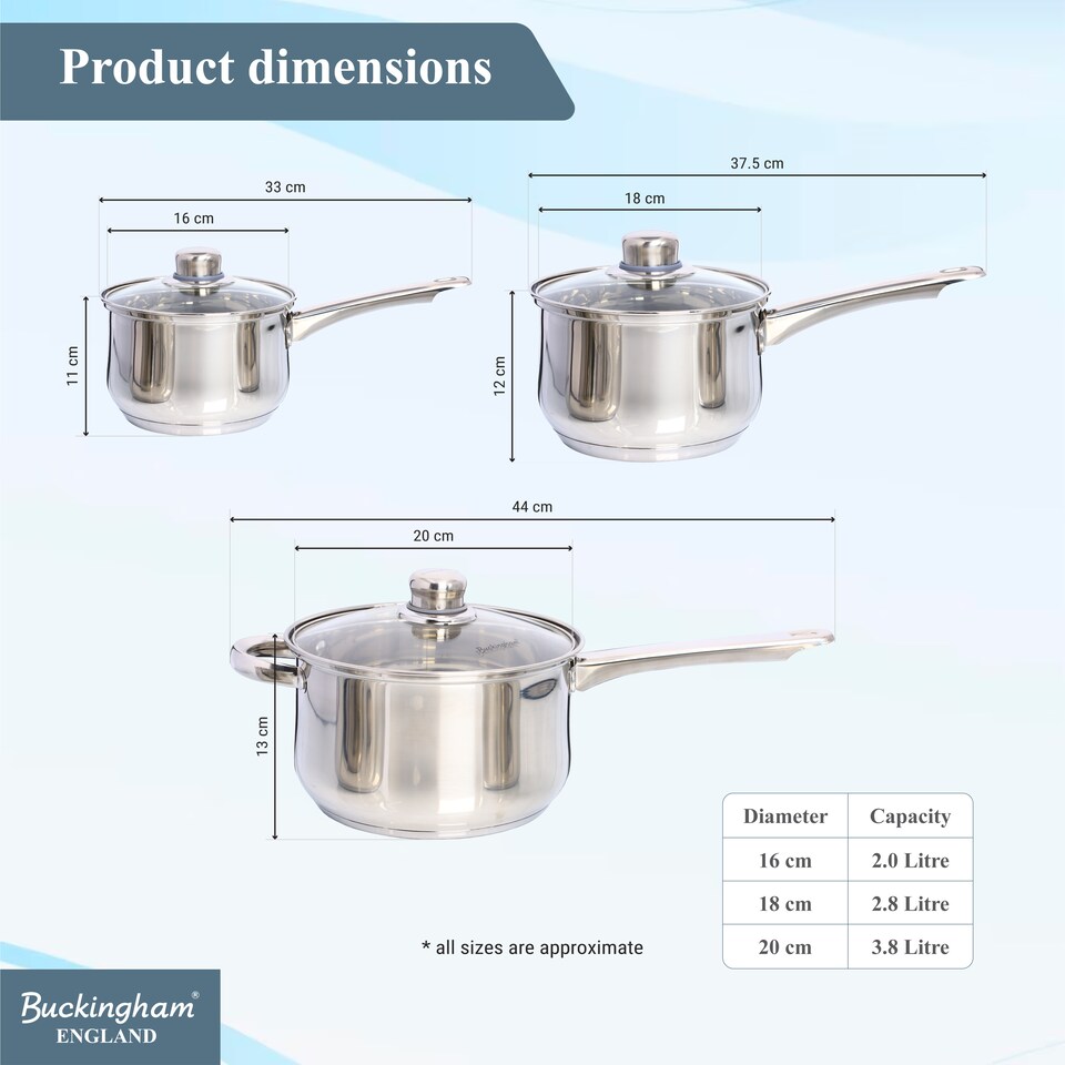 image 1 of Buckingham Set of 3 Saucepans Stainless Steel Handles | Silver