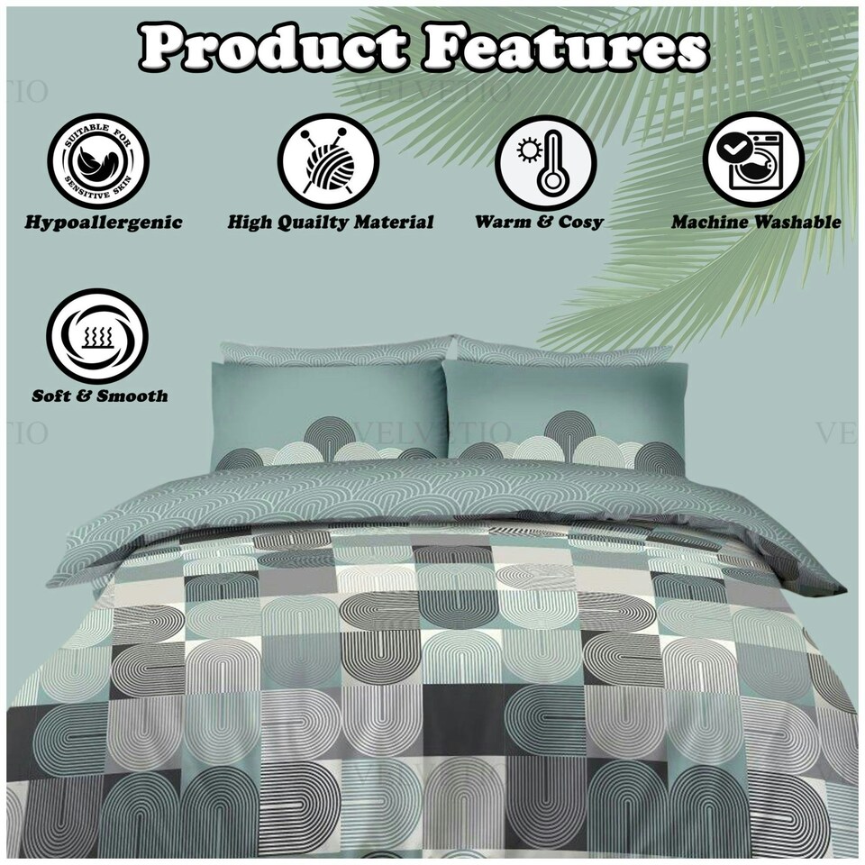 image 1 of VELVETIO Archie Complete Duvet Cover Set with Fitted Sheet Soft Polycotton Bedding Sets Green | King