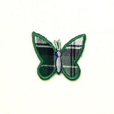 Green/White Tartan Butterfly Patch Motif (Value Pack of 3) for Dressmaking - per pack