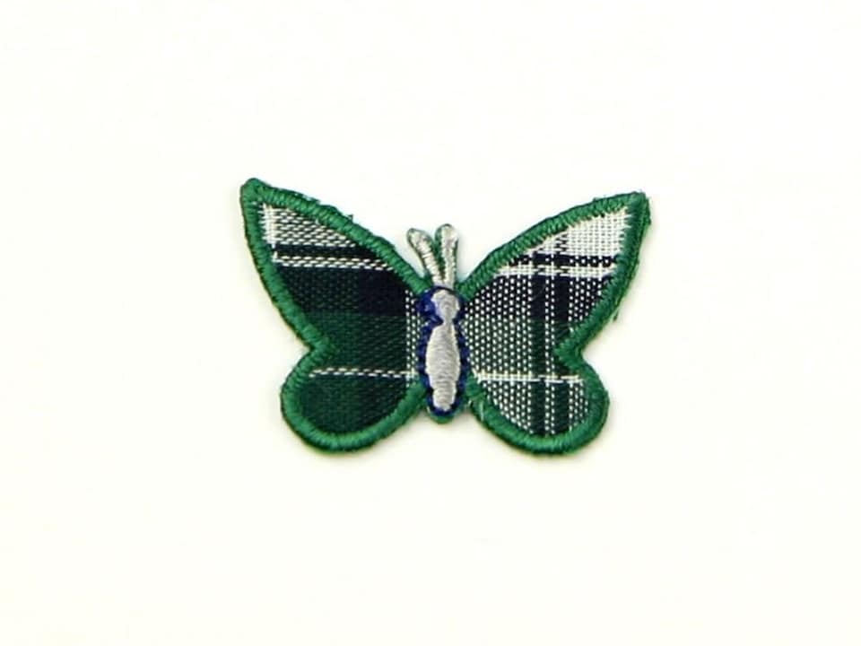 Green/White Tartan Butterfly Patch Motif (Value Pack of 3) for Dressmaking - per pack