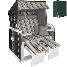 Beach Chair Sylt with cushions, footrest and rain cover | Brown | black/grey/brown | 1