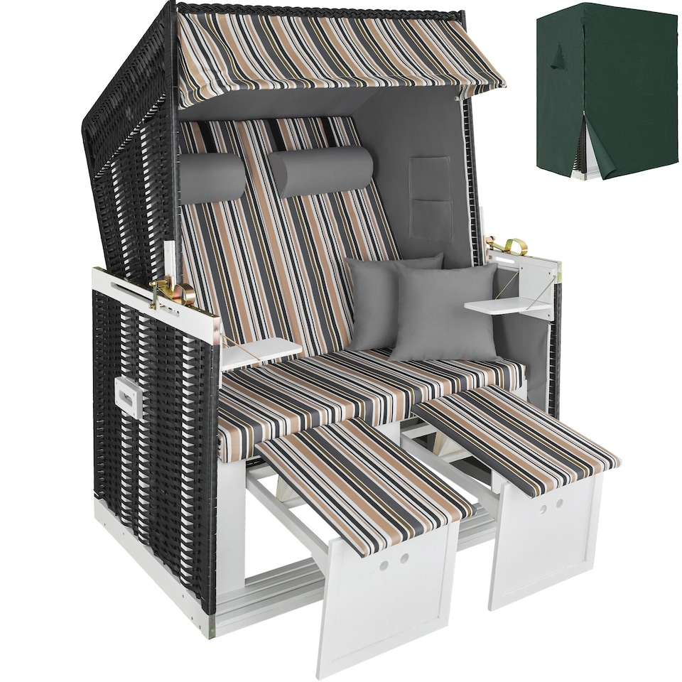 image 1 of Beach Chair Sylt with cushions, footrest and rain cover | Brown | black/grey/brown | 1