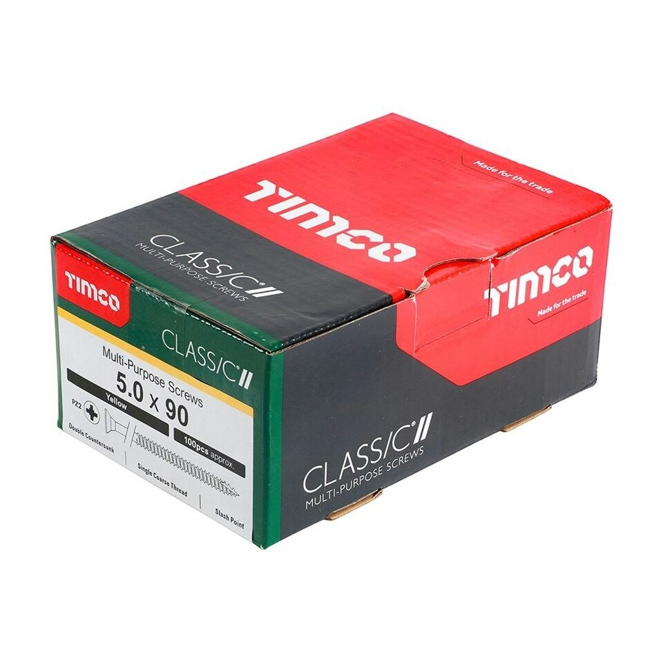 image 1 of Timco - Classic Multi-Purpose Screws - PZ - Double Countersunk - Yellow (Size 5.0 x 90 - 100 Pieces)