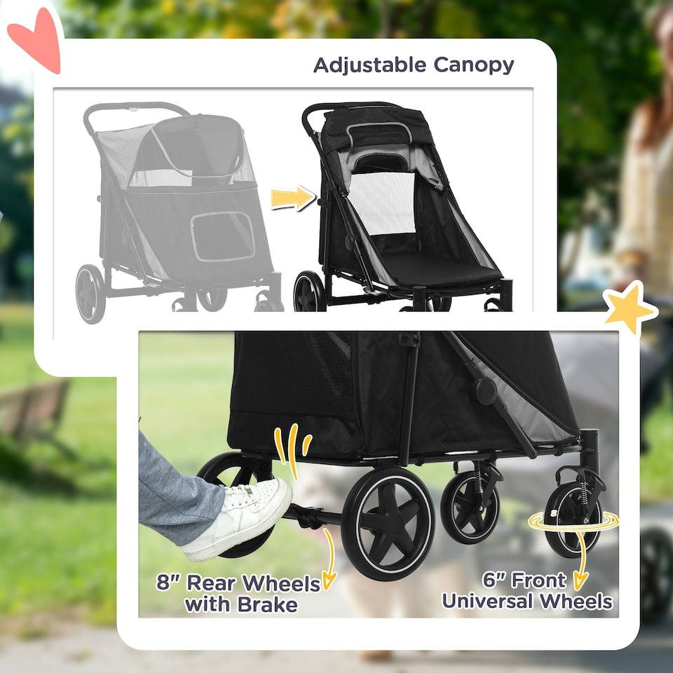 image 1 of PawHut Foldable Dog Carriage w/ Universal Wheels, Shock Absorber - Black