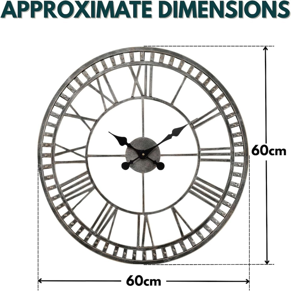 image 1 of Marco Paul 60cm Open Faced Roman Numerals Clock Silver