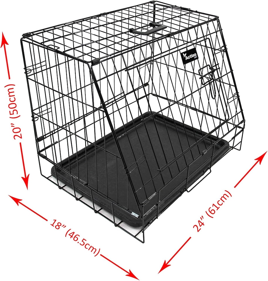 image 1 of Actiaspet - Black Metal Sloping Dog Crate (24 inch) | Car Boot Pet Cage with Removable Tray