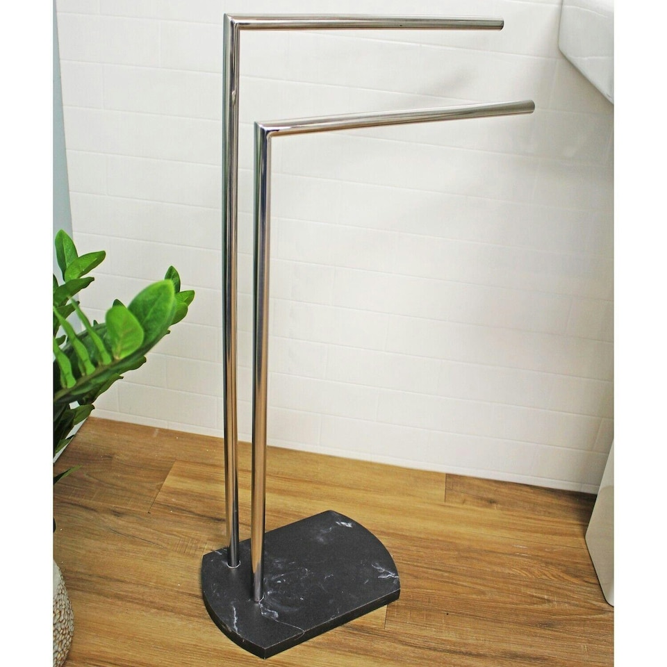 image 1 of Showerdrape Octavia Grey Marble & Chrome Freestanding Towel Stand