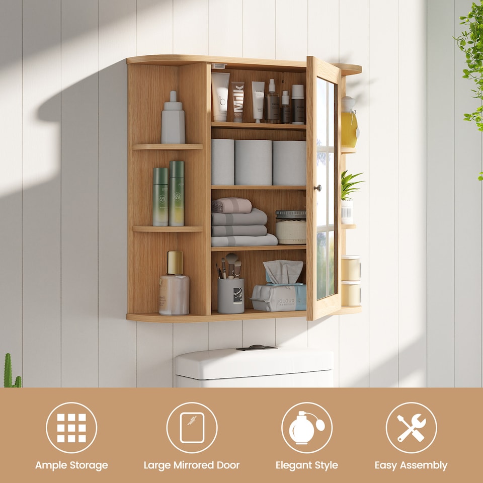 image 1 of COSTWAY Bathroom Cabinet Wall-mounted Storage Cabinet-Natural