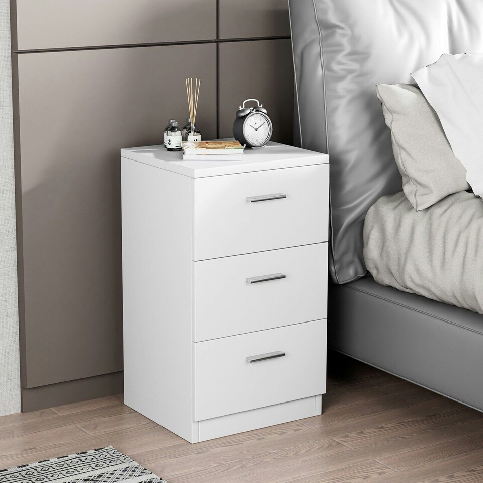 image 1 of COSTWAY Wooden Nightstand w/3 Drawers Space-saving End Table White