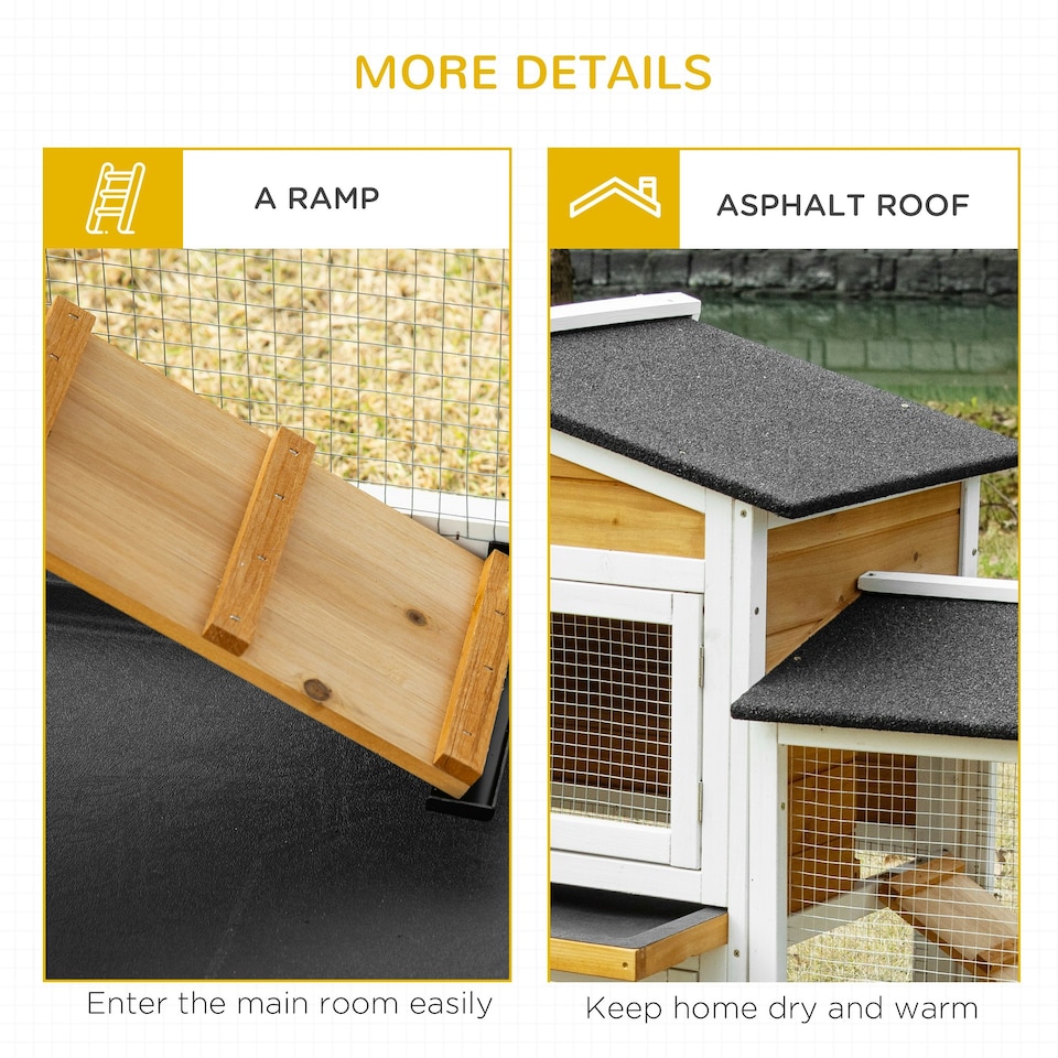 image 1 of PawHut Rabbit Hutch, Guinea Pig Hutch, 2-Tier Bunny House w/ Run, White