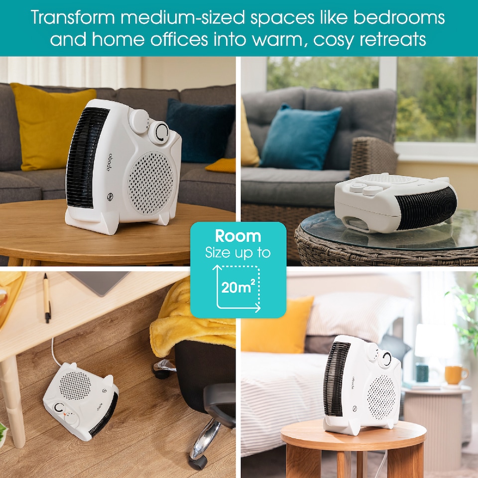 image 1 of Abode AFH1001 Electric Heater White 2000W Cooling Fan Mode with 2 Heat Settings