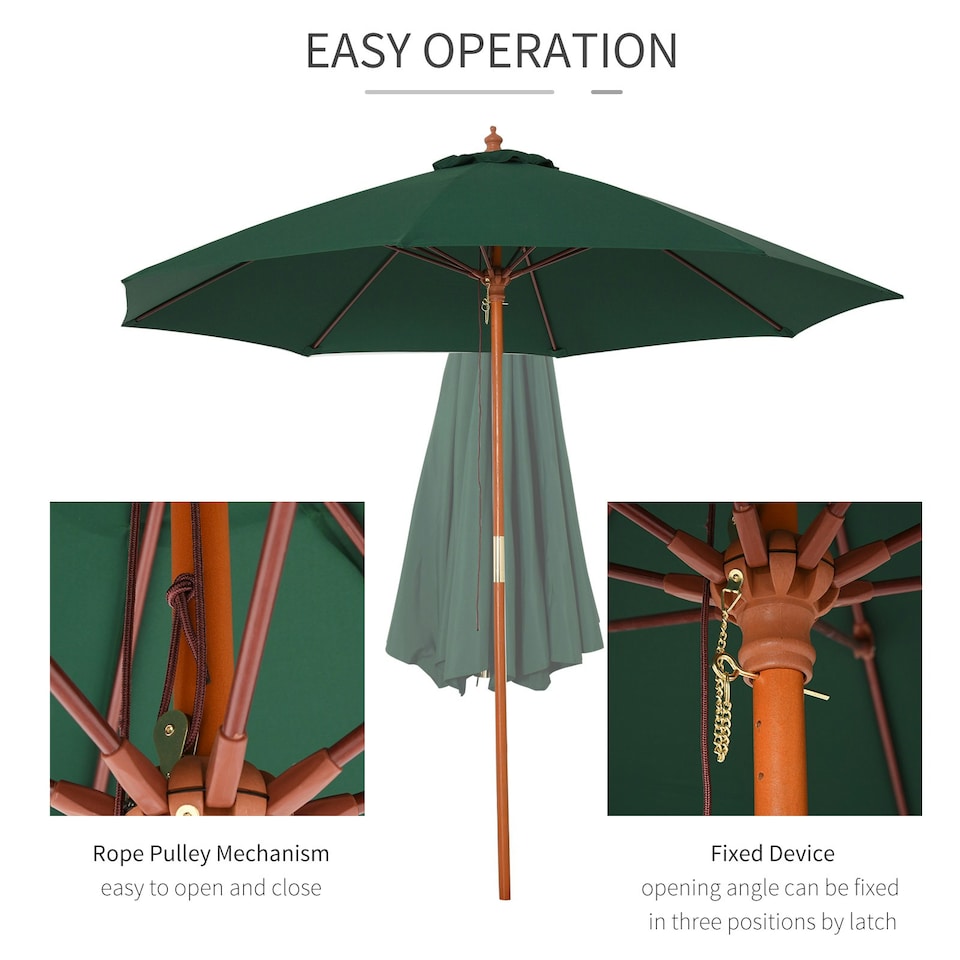 image 1 of Outsunny 2.5m Wooden Garden Parasol Outdoor Umbrella Canopy w/ Vent Green
