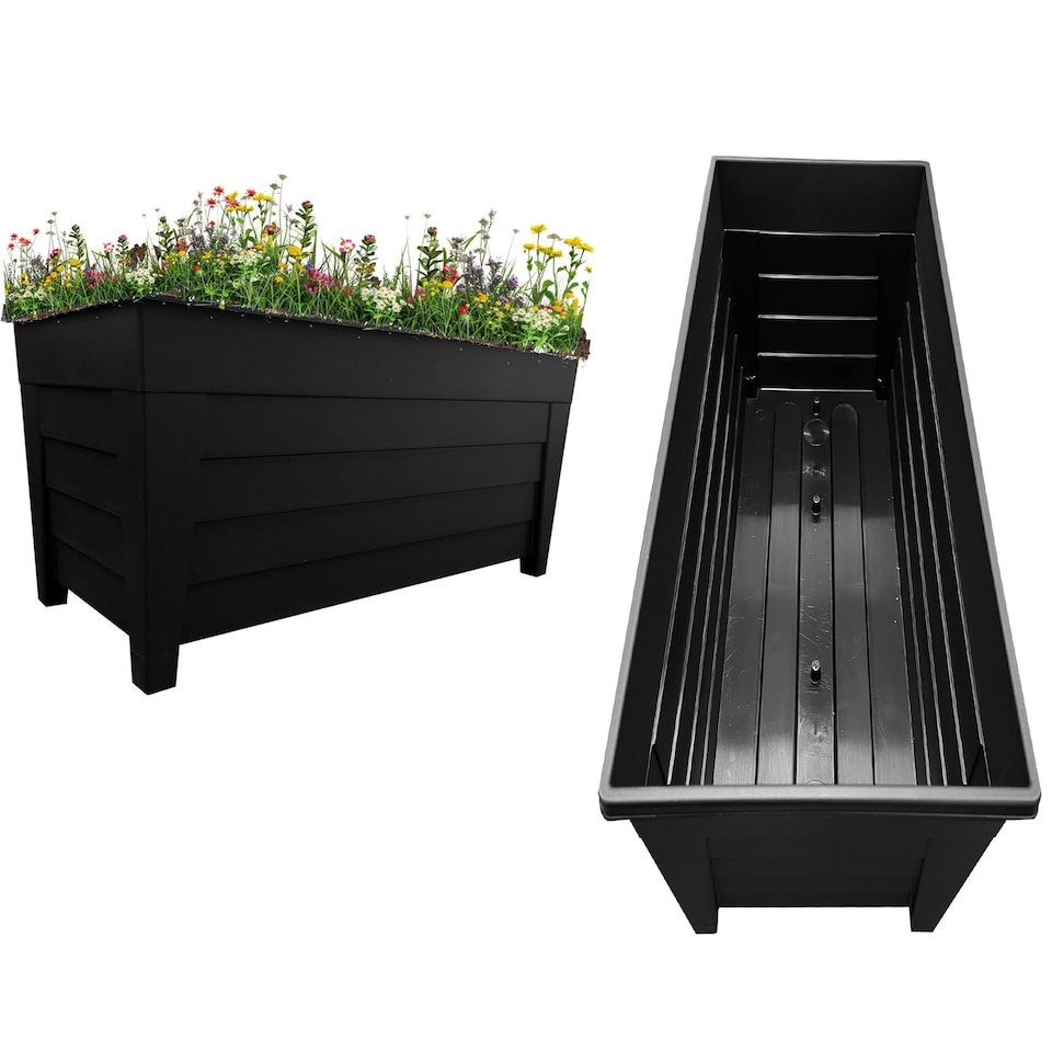 image 1 of Black 2 Grosvenor Troughs Flower Planters 55cm Long For Office, Home, Gardens, Decking & Patios