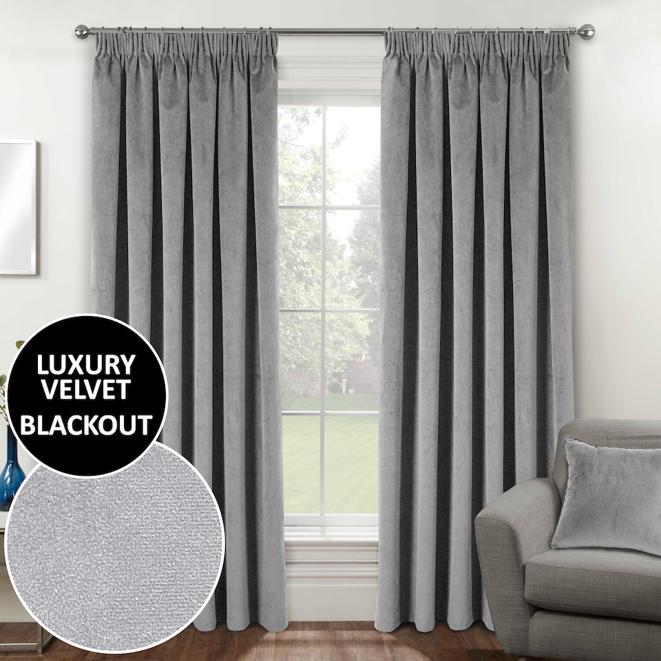 image 1 of Luxury Enhanced Living Grey Velvet, Supersoft, Blackout, Thermal Curtains with Tape Top (PAIR) - 90 x 72 inch (229x183cm)