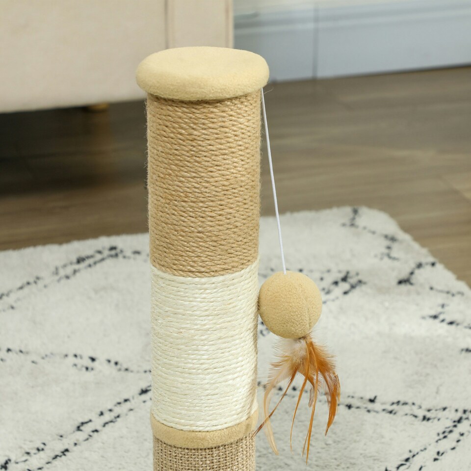 image 1 of PawHut Cat Scratching Post with Jute Sisal Rope Toy Ball, 47cm, Tall Brown