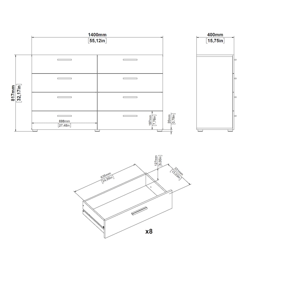 image 1 of Pepe Wide Chest of 8 Drawers (4+4) in Walnut