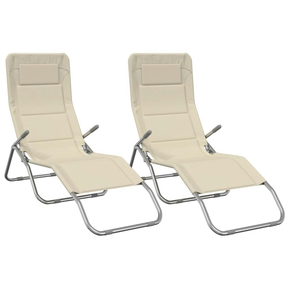 Folding Sun Loungers 2 pcs Cream Textilene&Powdercoated Steel Tesco
