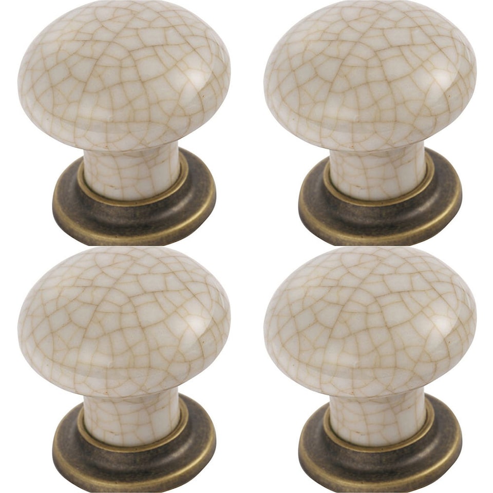 image 1 of 4 PACK - Porcelain Mushroom Cupboard Door Knob 36mm Dia - Florentine Bronze & Ivory Glaze