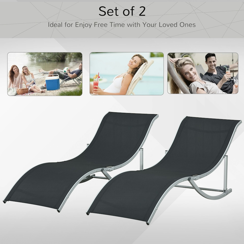 image 1 of Outsunny Set of 2 Zero Gravity Lounge Chair Recliners Sun Lounger Black