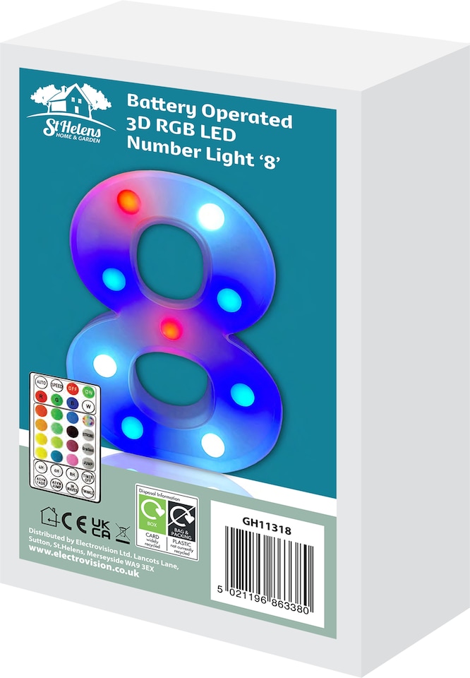 image 1 of Battery Operated RGB Number With Remote Control Number 8