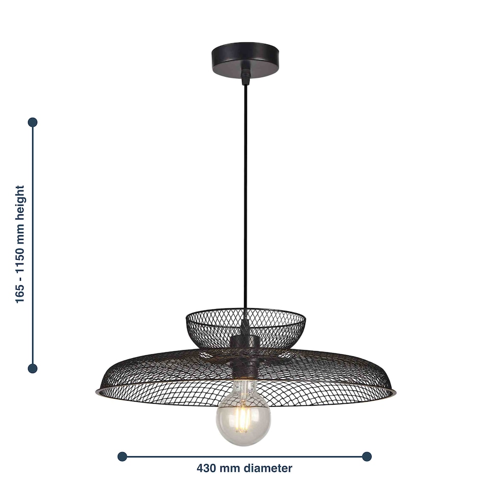 image 1 of Set of 2 Cassidy - Two Tier Black Mesh Ceiling Pendant Lights | Black | 2