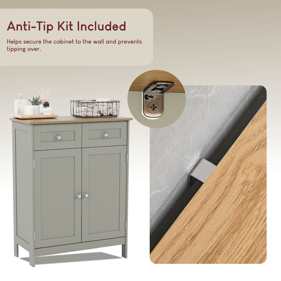 image 1 of Bath Vida Priano 2 Drawer 2 Door Freestanding Bathroom Cabinet, Grey & Oak