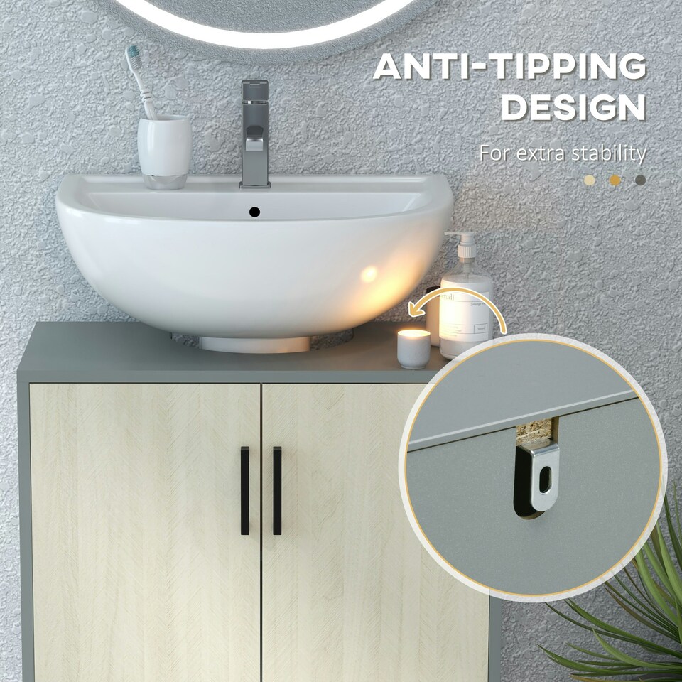 image 1 of kleankin Bathroom Sink Cabinet, Under Sink Basin Storage Cupboard with Shelf Yellow | Natural wood finish