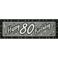 Creative Party Giant Happy 80th Birthday Banner - Silver/Black/White - One Size