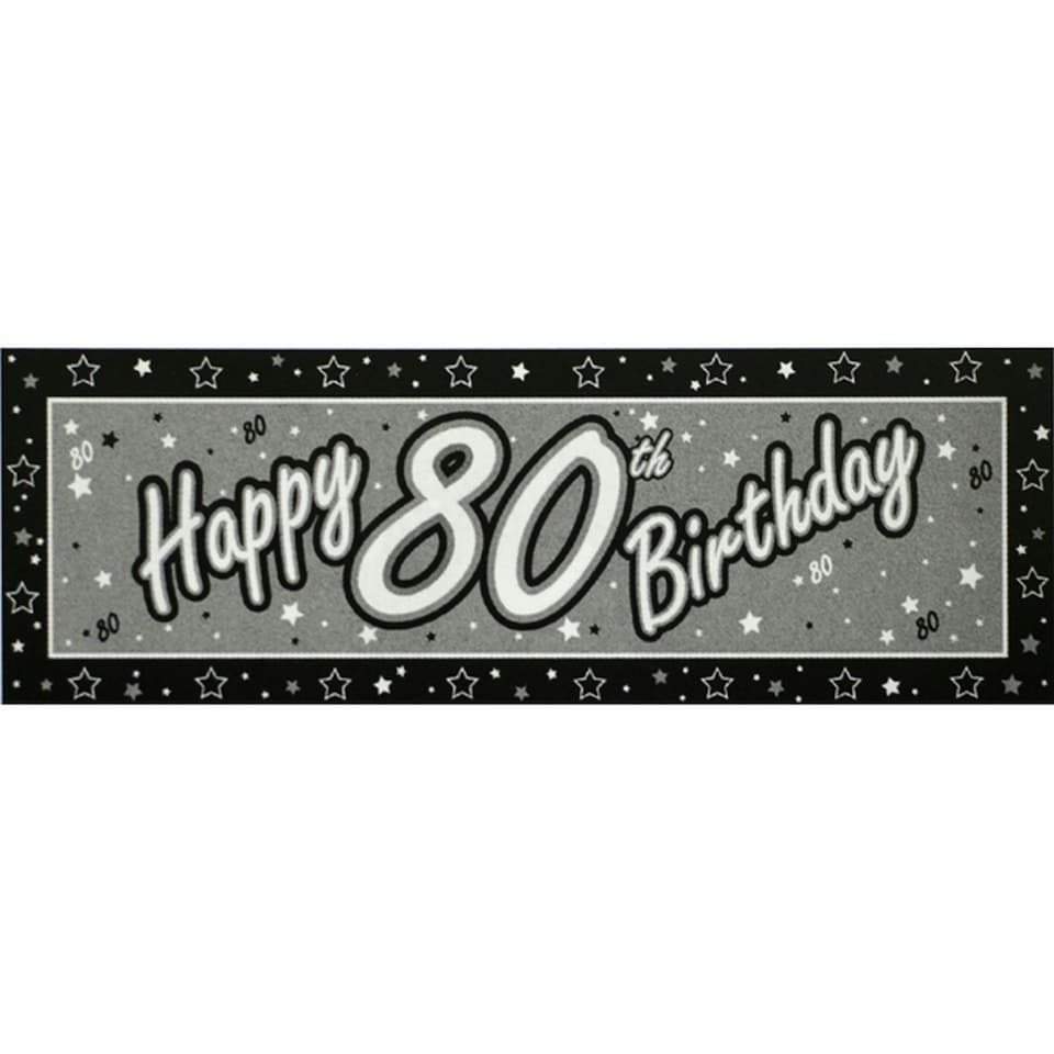 Creative Party Giant Happy 80th Birthday Banner - Silver/Black/White - One Size
