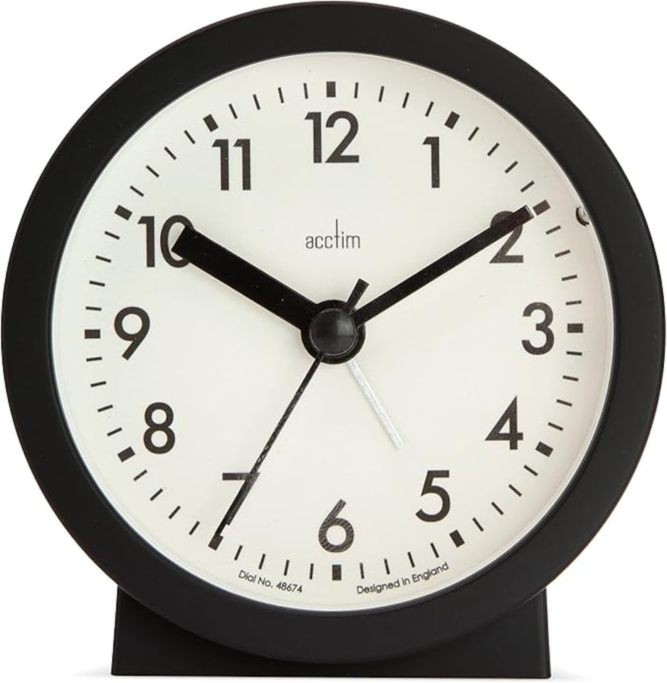 image 1 of Acctim Gaby Small Analogue Contemporary Bedside Alarm Clock | Black | Black