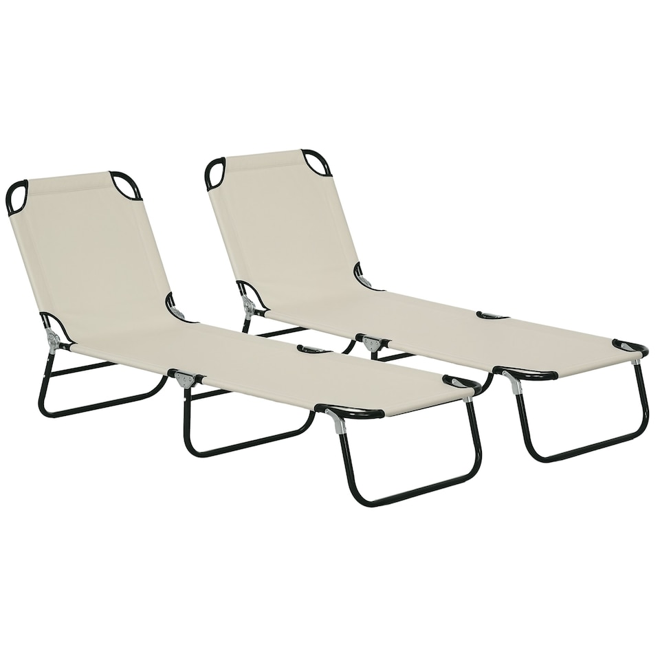 image 1 of Outsunny 2 Piece Reclining Chaise Lounge with 5-Level Adjustable Backrest Cream
