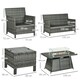 image 7 of Outsunny Rattan Garden Furniture Sofa Set Armchairs Footstools Fire Pit Table