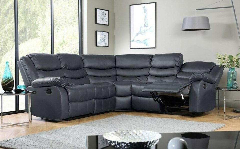 image 1 of Roma 5 Seater Leather Recliner Corner Sofa Set | Grey | Five Plus Seater