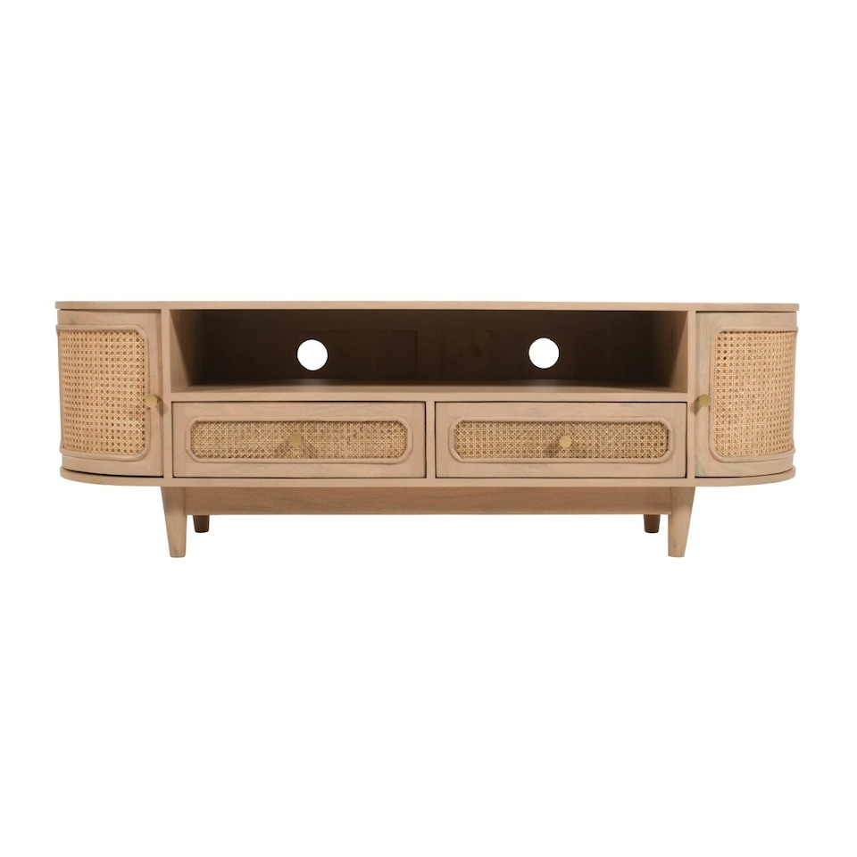 image 1 of Carlester Cane And Wood 2 Drawers TV Cabinet Brown