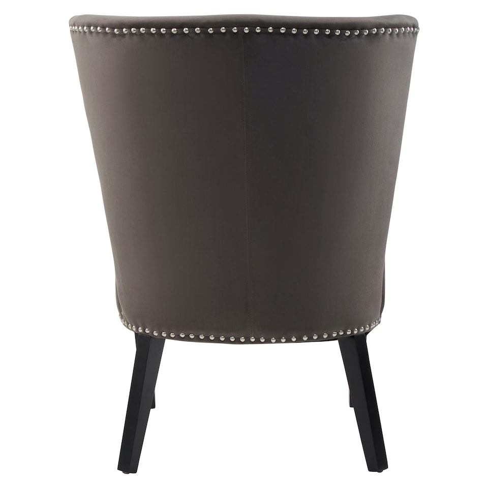 image 1 of Interiors by Premiers Grey Velvet Dining Chair, Dining Room Accent Chair, Velvet Upholstered Wing Chair with Wooden Legs