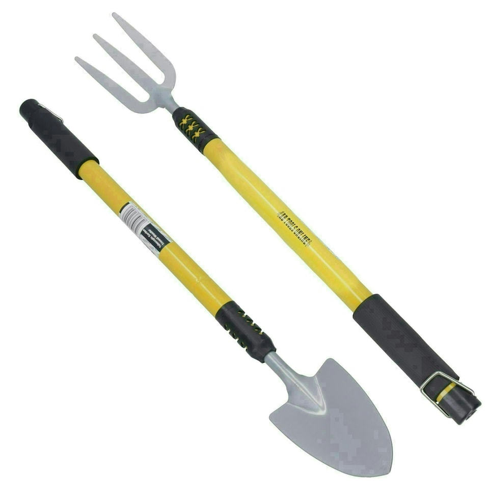 image 1 of Telescopic Extendable Garden Fork Weeder + Spade / Shovel 25" - 37" 2pc Kit