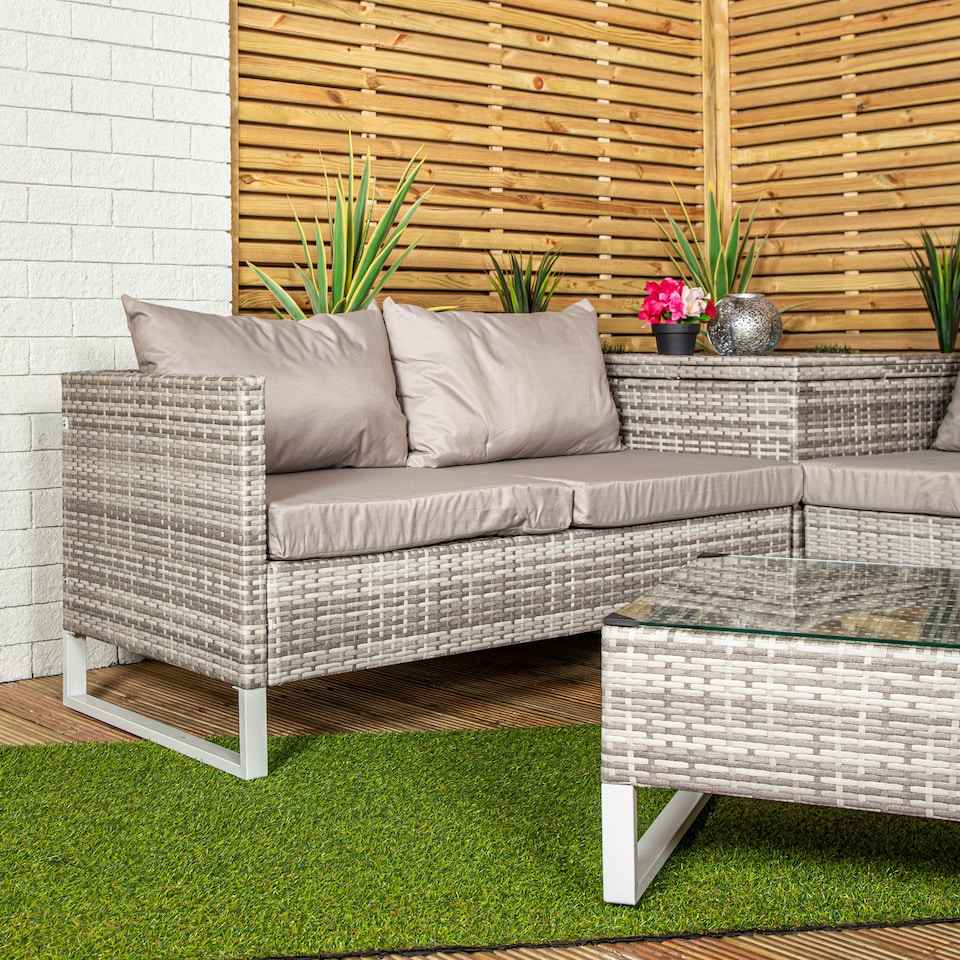 image 1 of Samuel Alexander 4 Seater Grey Rattan Chair Garden Sofa Set with Glass Table Top Corner Furniture