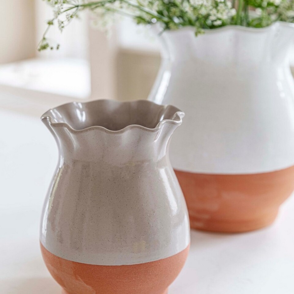 image 1 of Moreton Scalloped Vase - Ceramic - L24 x W24 x H30 cm - Ivory/Terracotta | White