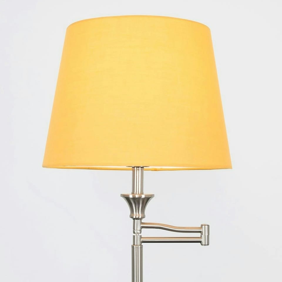 image 1 of ValueLights Sinatra Adjustable Swing Arm Floor Lamp In Chrome Finish with Mustard Tapered Light Shade with LED GLS Bulb