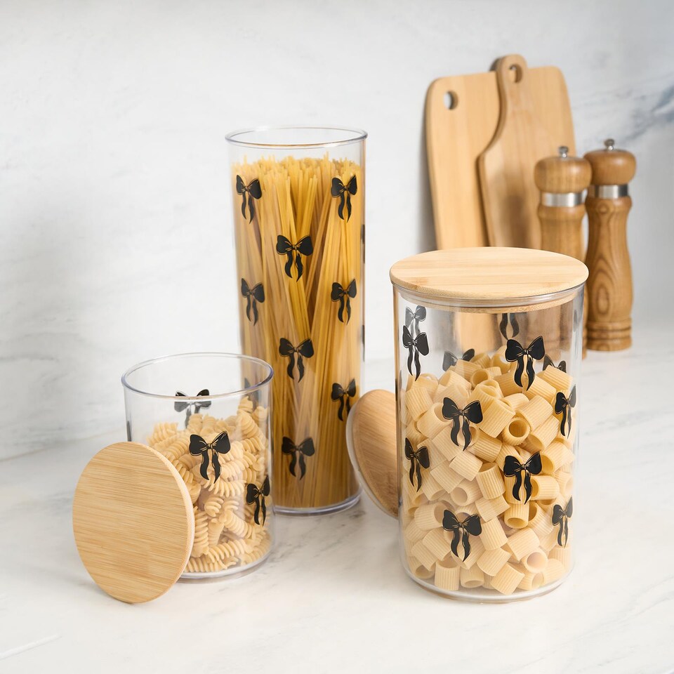 image 1 of OHS Bows Food Container Airtight Bamboo Lid Kitchen Storage Jar | Clear | Black - T | Tall