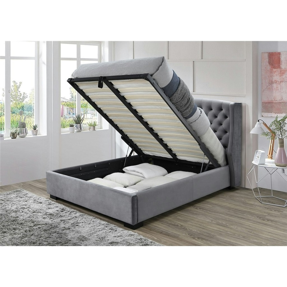 image 1 of Dark Grey Fabric Ottoman Bed Frame - Double 4ft 6" (167cm)